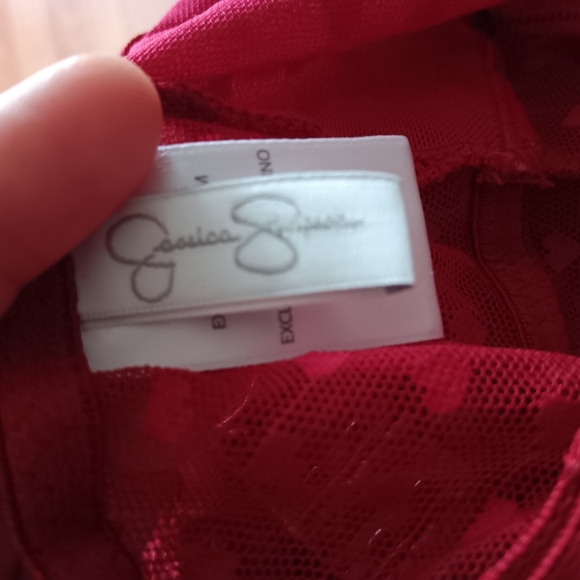 Jessica Simpson  Babydoll  Red Sheer Micro Heart Keyhole on The Back Y2K Goth - Picture 7 of 9